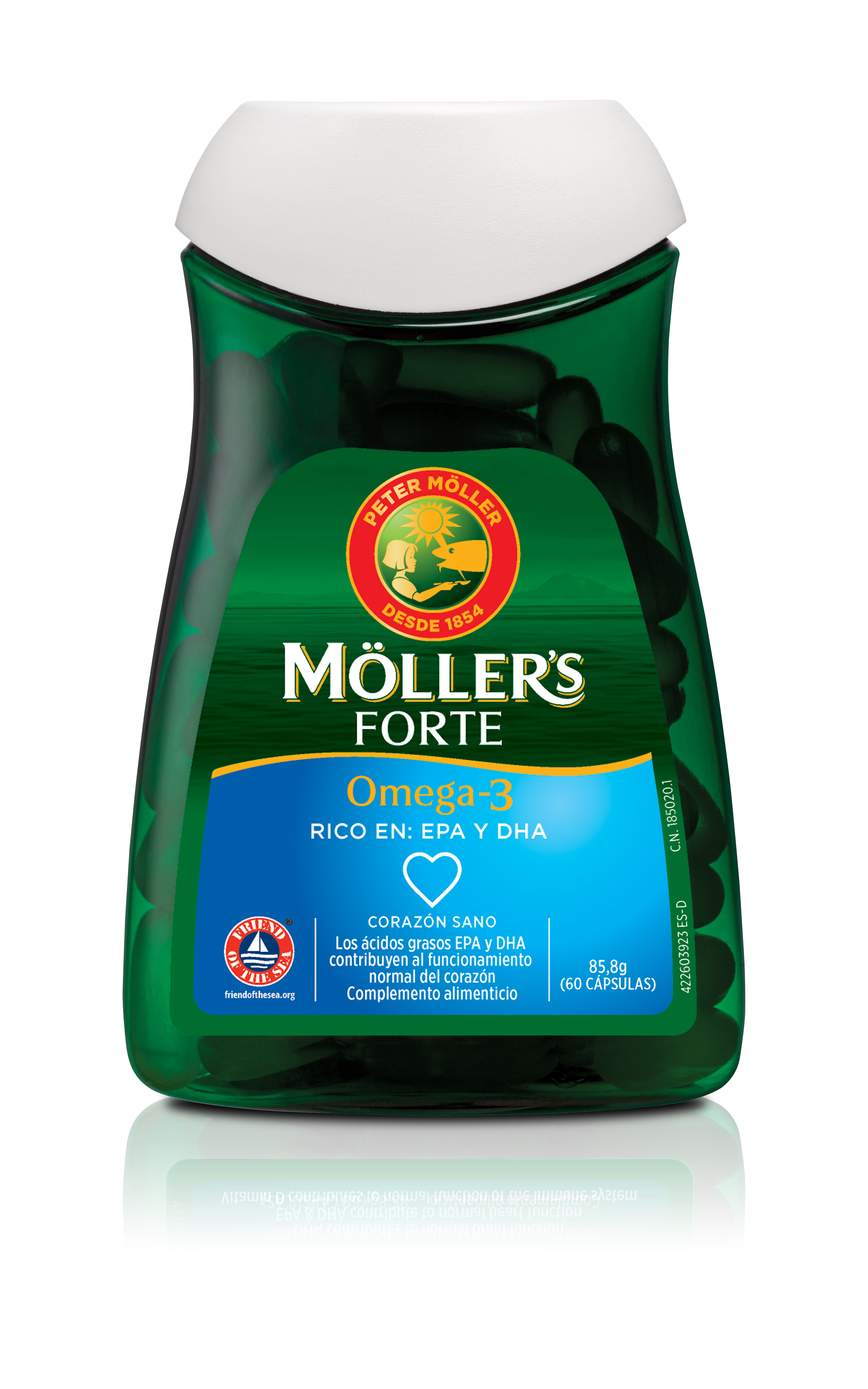 Perlas de aceite de pescado con alta concentración de Omega-3 de Möller's Forte