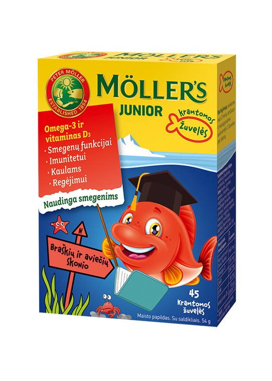Möller’s Junior braškių skonio kramtomos žuvelės