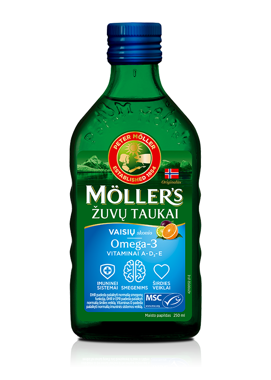 Möller’s skysti žuvų taukai vaisių skonio